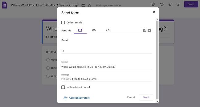 how to create a survey in google forms step 1: send to recipients
