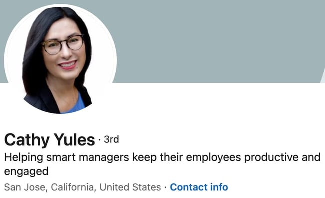 linkedin headline example: Cathy Yules