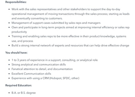 Sales Operation Specialist Job Description: HubSpot