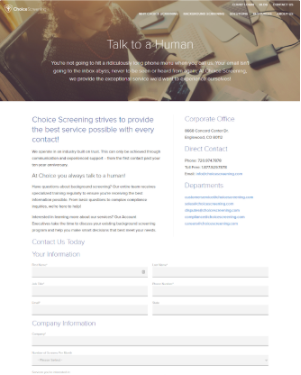 Best Contact Us Pages: Choice Screening