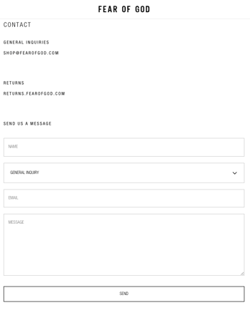 Best Contact Us Pages: Fear of God