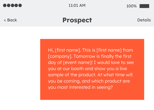 sales text message example: event