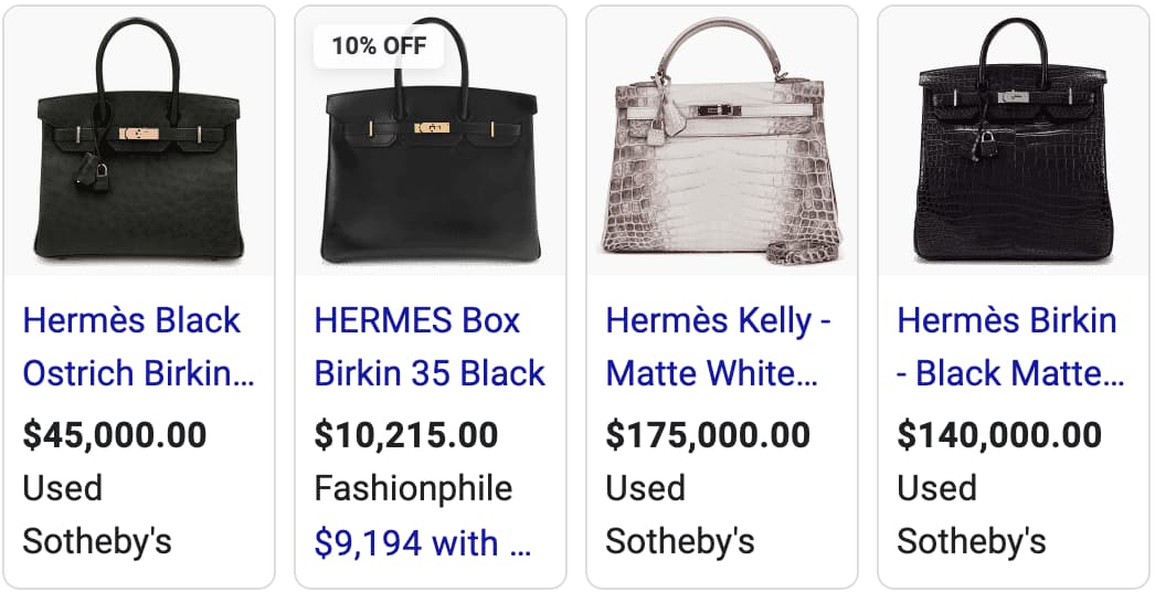 value based pricing birkin bag