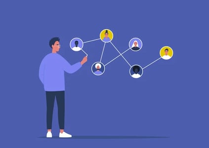 Grafik Mann verbindet Personas miteinander symbolisierend für Social Selling