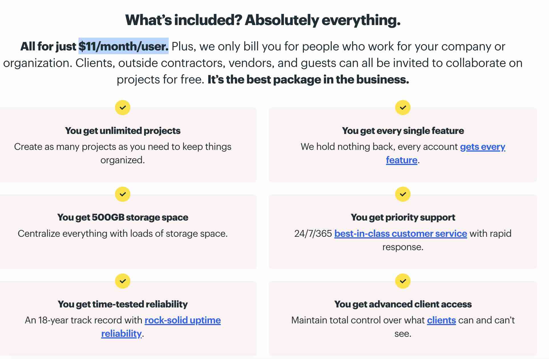 B2B pricing example of flat rate pricing, Basecamp B2B pricing page