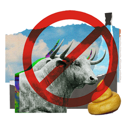 Bull with golden poo crossed out